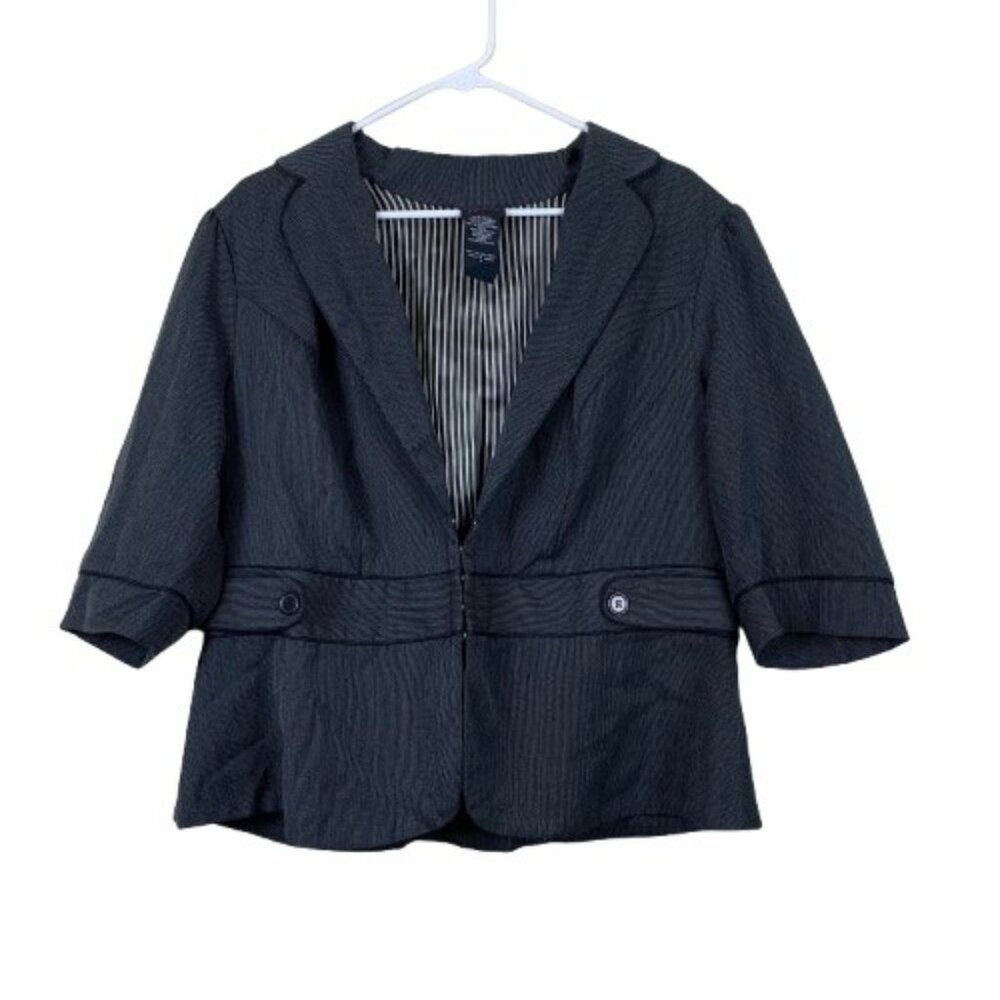 Vintage Torrid Plus Size Gray Women's 3/4 Sleeve Blazer Jacket Hook Closure